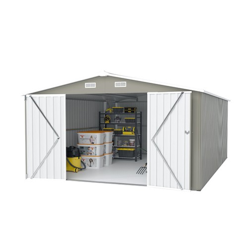 Campcraft Metal Storage Shed 10×14 FT with 3 Lockable Doors, 4 Vents, Light Grey - Picture 21 of 21