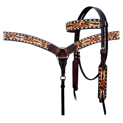 BE Bar H Equine Genuine Western American Leather Horse Premium Headstall &