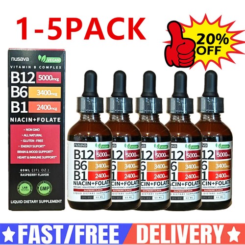 1-5X Vitamin B12 & B6 Liquid Drops, B12 Sublingual B Complex - B12 5000mcg 60 ml