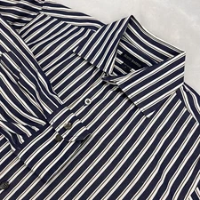Scott Barber Men's Navy White Striped Cotton Long Sleeve Button Down Shirt L