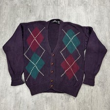 VTG 90S STRUCTURE HEAVY COTTON BAGGY OVERSIZED BUTTON CARDIGAN GRANDPA PURPLE M