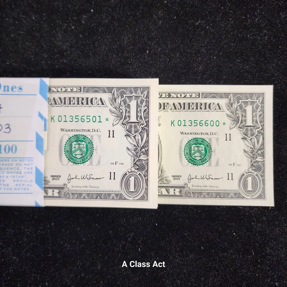 2003  $1 - 100 Note Star Pack Consecutive Serial #'s Dallas. F 1929 K☆. T8706 - Image 2 of 4