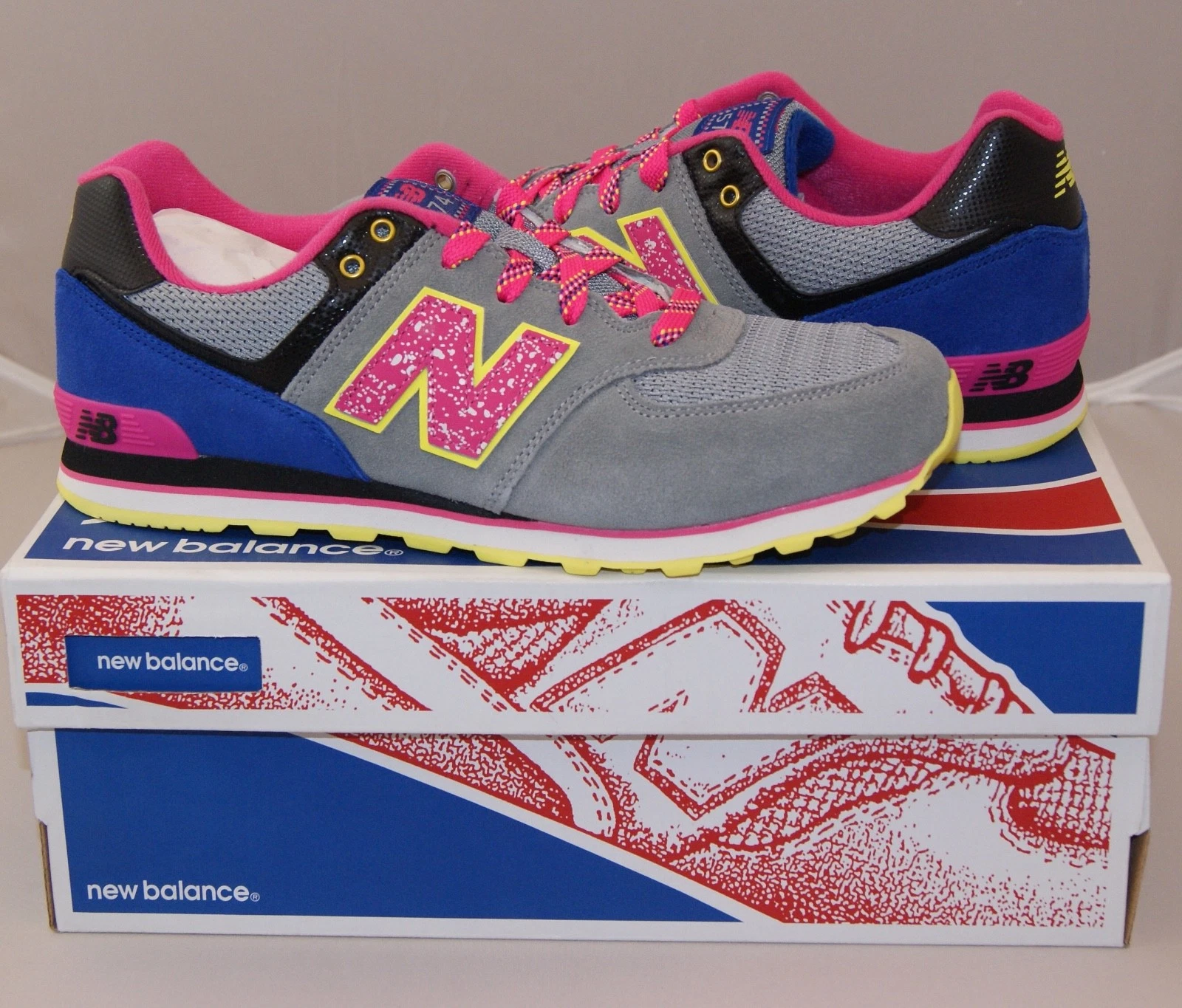 Scarpe da corsa classiche bambina NEW BALANCE 574 grigio rosa scuola elementare sneakers NUOVE