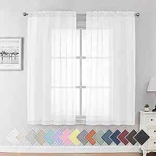 2 Piece Sheer Curtains 63 Inch Length, Light W 40" x L 63"  Pair White