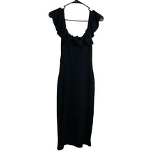 Reformation Bettina Ribbed Midi Dress Small Black Womens Ruffle Off Shoulder