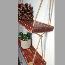Rustic Shelves Handmade Wooden Natural Wood Floating Hanging Rope Wall Shelf 