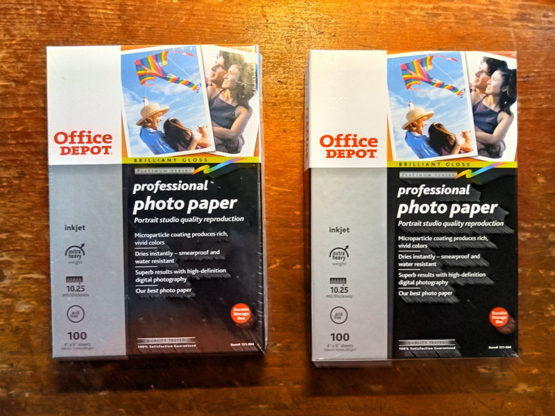 Set Of  2 OFFICE DEPOT Professional Photo Paper 4” x 6” Gloss 100 Sheets NEW