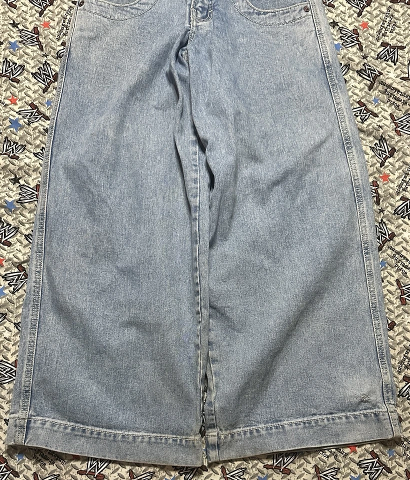 Pantalones de mezclilla Jnco Twin Cannon para hombre 28x30 *defecto* holgados pierna ancha remolino Y2K de colección patinador Foto 3 de 4