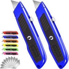 2 Pack Box Cutter, Heavy Duty Utility Knife with Retractable Razor Blade, SK5 Bl