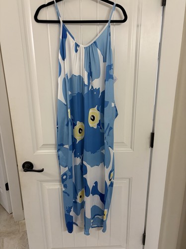 Graceful Bloom Boutique Women’s Blue White Abstract Polyester V-Neck Jumpsuit S