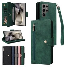 For Samsung Galaxy S26 S25 S24 S23 S22 S21 Leather Wrist Strap Stand Wallet Case