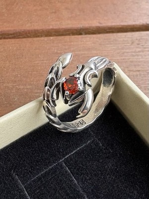 Ritter / Ring Skorpion Obsidian Rot Anpassbar in Silber