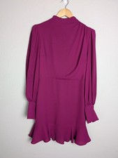 Express Dress Womens S Purple Short Mini Puff Sleeve High Neck Lined Party