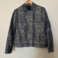 Chicos Metallic Snakeskin Zip Up Lightweight Lined Jacket Size Medium