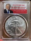 TRUMP 2017 Silver Eagle PCGS MS70 Donald Trump Label, History in Your Hands *461
