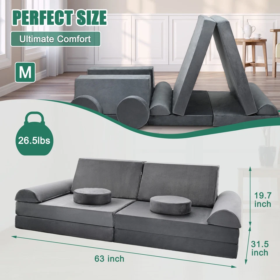 Sofá de Juego para Niños 10 Piezas Sofá de Juego Modular para Niños Espuma de Alta Densidad Desplegable Foto 3 de 4