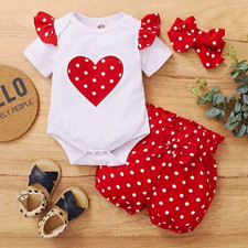 Baby Girls White/Red Heart 3pc Outfit Set: Bo...