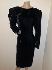 Vintage 80s Late Edition Black Velvet Low Back Rhinestone Bow Formal Dress L