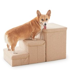 Dog Stairs with Storage, 3-Step Sturdy Dog Steps for Small Medium or Large Ol...