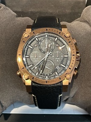 Bulova Men's Watch Precisionist Chrono Grey Dial Black Leather Strap 97B188