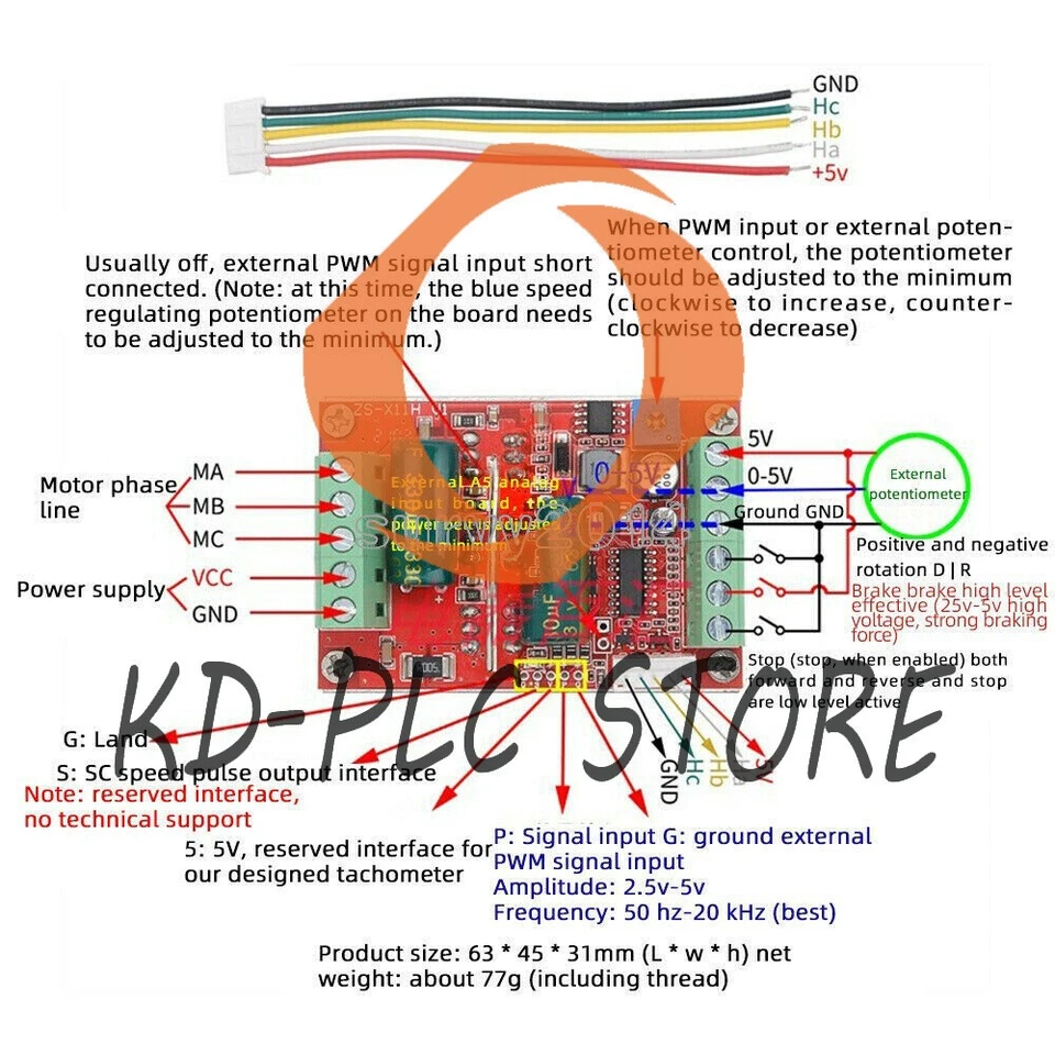 6V-60V 400W BLDC 3 Phasen DC Brushless Motorsteuerung PWM Hall Motorsteuerung - Bild 2 von 2