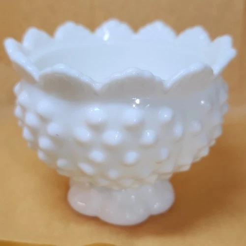 One Fenton Milk Glass 1960's White Hobnail Candle Holder, Holds Taper Or Pillar