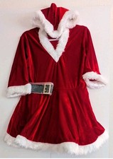 Santa Mrs Claus Hooded Mini Dess Sz s/m w Belt Costume Cosplay Red White NEW