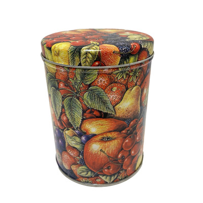 Vintage Round Metal Tin Fruit Design 4 x 5.5'' Collectible