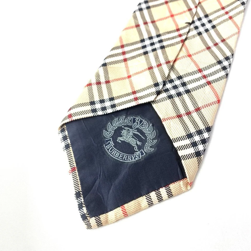 Burberry Silk Tie Beige Check Pattern 154cm Used - Image 3 of 4