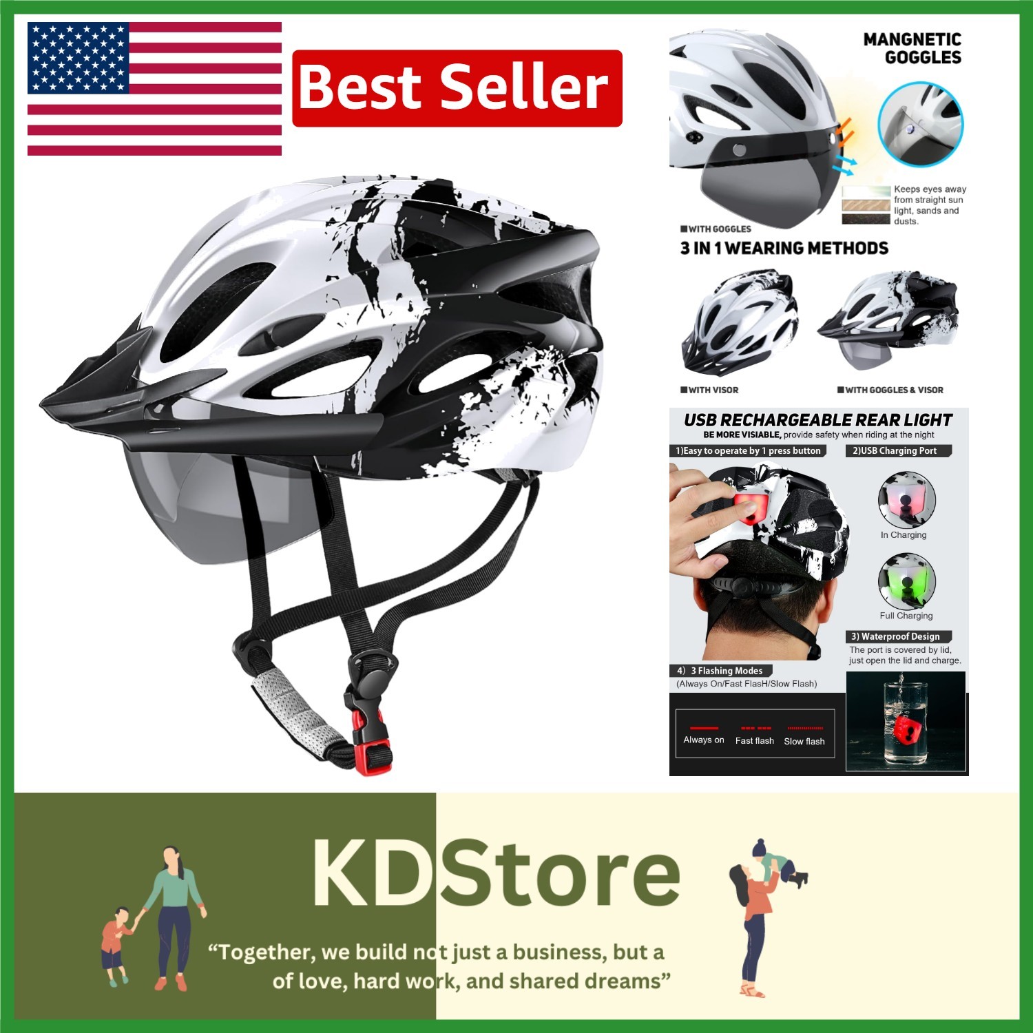 High-Visibility Cycling Helmet with Magnetic Goggles and Sun
