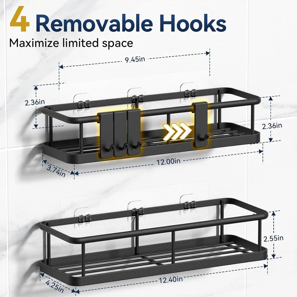 Organizador de ducha adhesivo, sin taladros, con ganchos extraíbles, estantes de Foto 2 de 4