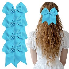 4 Pack Large Sky Blue Grosgrain Ribbon Cheer Hair Bows Classic Accessories