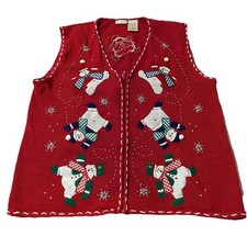 Vintage 90s Bobbie Brooks Snowman Christmas Zip Up Sweater Vest Large