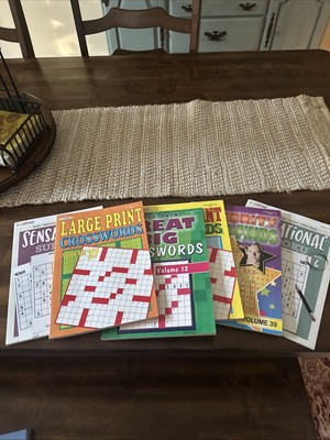 Lot of 6 - 3 Crosswords, 1 Word Find & 2 Sudoku Activity Books Easy to Read