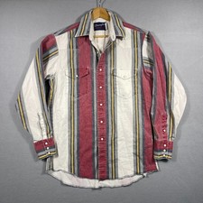 Vintage Wrangler Brushpopper Shirt Mens Large Striped Western USA Pearl Snap