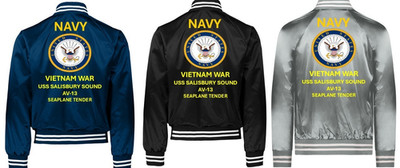 VIETNAM* USS SALISBURY SOUND AV-13 * SI*VINYL*SATIN JACKET*NAVY OFFICIAL LICENSE