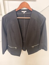 Maurices Women s L Black Short Open Front Jacket 3/4 Sleeve Zip Pockets