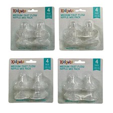 Kidgets Medium/Fast Flow Nipple Pack-4 Packs 16 Silicone Bottle Nipples Total