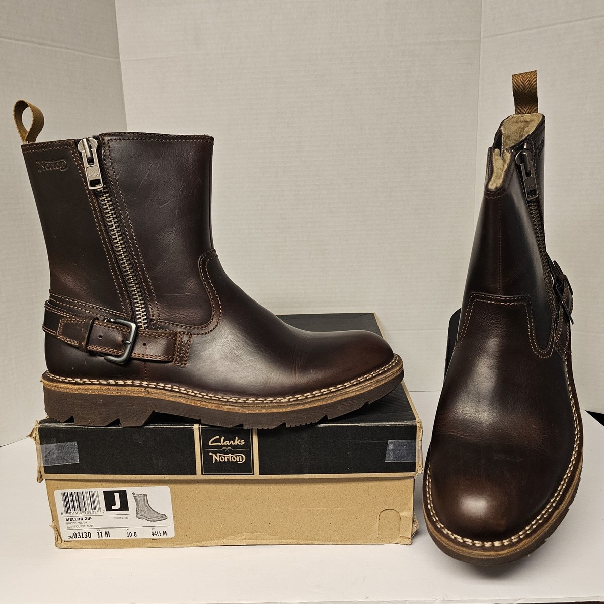 Clarks & Norton - Mellor Zip Brown Leather Lined Biker Boots 