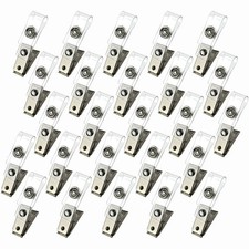 25Pcs Metal Badge Clips with Clear PVC Straps for ID Cards, Name Tags, m, B