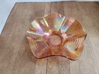 Carnival Glass Iridescent Marigold Drapery 6-Ruffle 8.50" Crimped Bowl