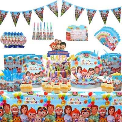 Cartoon Tableware Baby Shower Birthday Supplies Banner Cocomelon Backdrop Flag