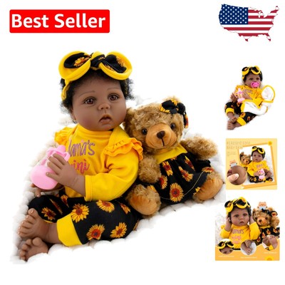 Lifelike Reborn Baby Girl Doll with Clothing and Teddy Bear - Safe for Ages 3+