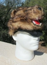 Brown bear hat plush GAME DAY one size fits FAST SHIP grizzly face mask  on cap