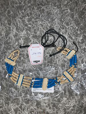 Western Hat Band or Bone Choker - #CN-015 - Ivory  & Blue Color Free Ship USA
