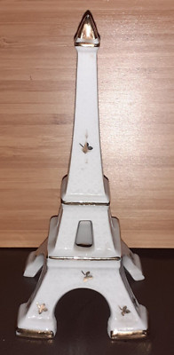 Vintage Limoges Castel Frankreich 6 1/2'' Eiffelturm Weiß & Gold Souvenir
