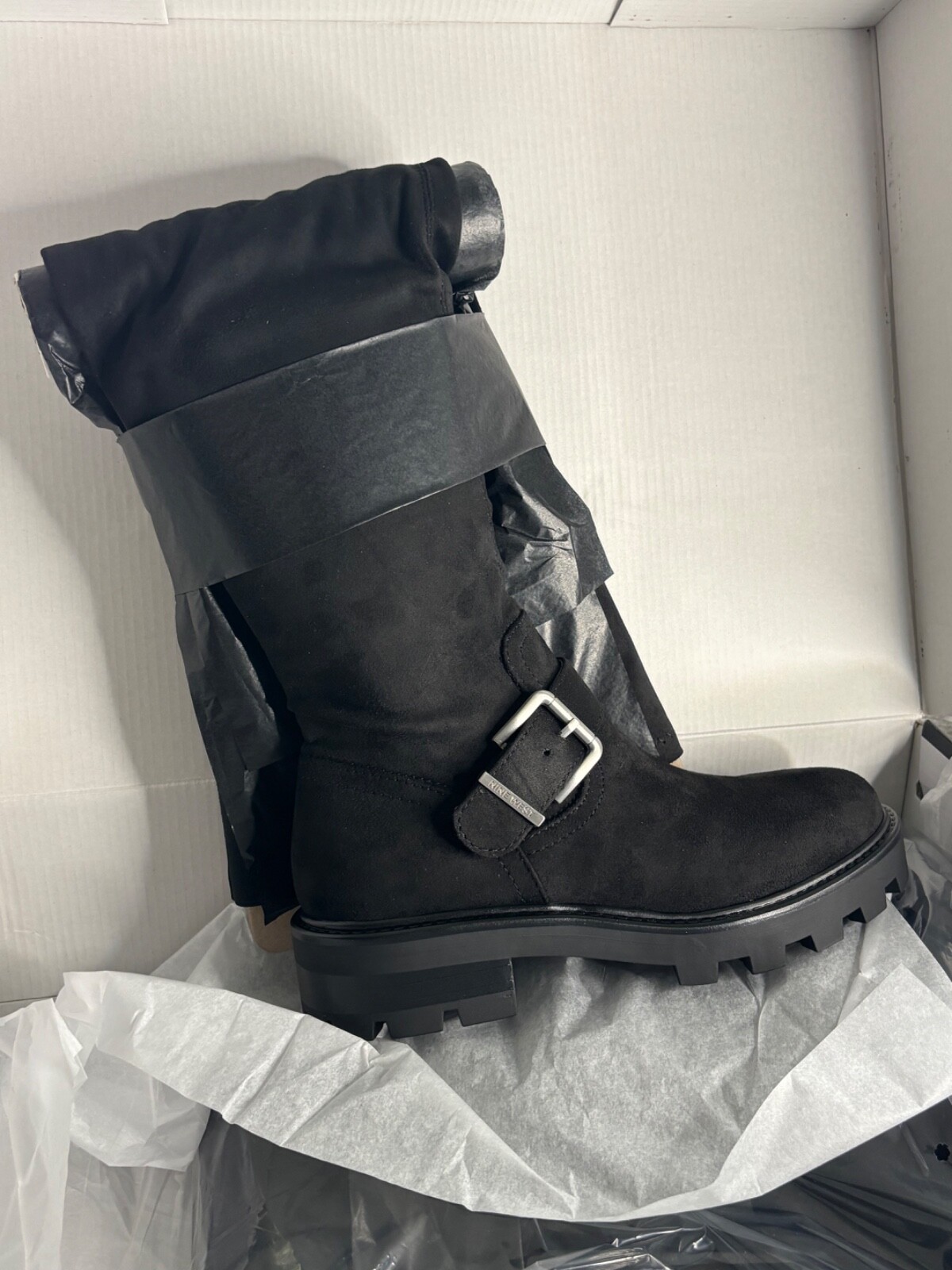 SAOLA Stivali Nine West Nans donna sopra il ginocchio suola a strappo nero ecopelle taglia 5 M