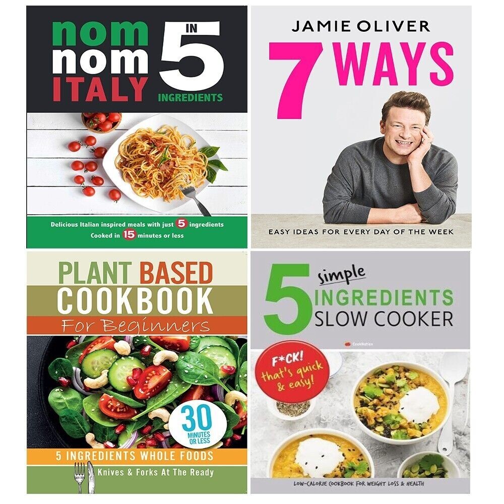 Nom Nom Italy,5 Simple Ingredients,7 Ways Jamie,Plant Based Cookbook 4 Books Set