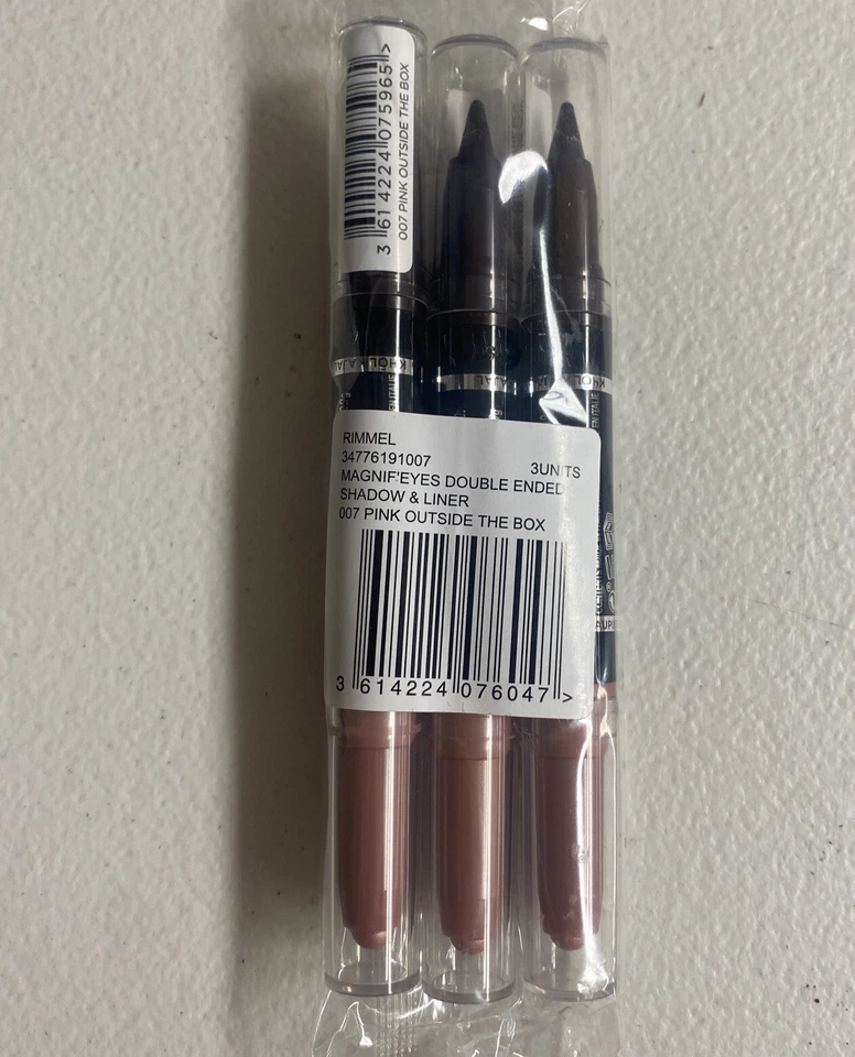 Lote de 3 delineadores de ojos Rimmel Magnif'Eyes Duo Ombretto Kajal 007 rosa fuera de la caja Foto 2 de 2