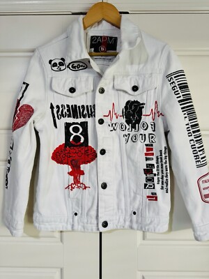 2APM American Street Wear Vision White Jean Jacket Men s Small Graphic Punk Rap